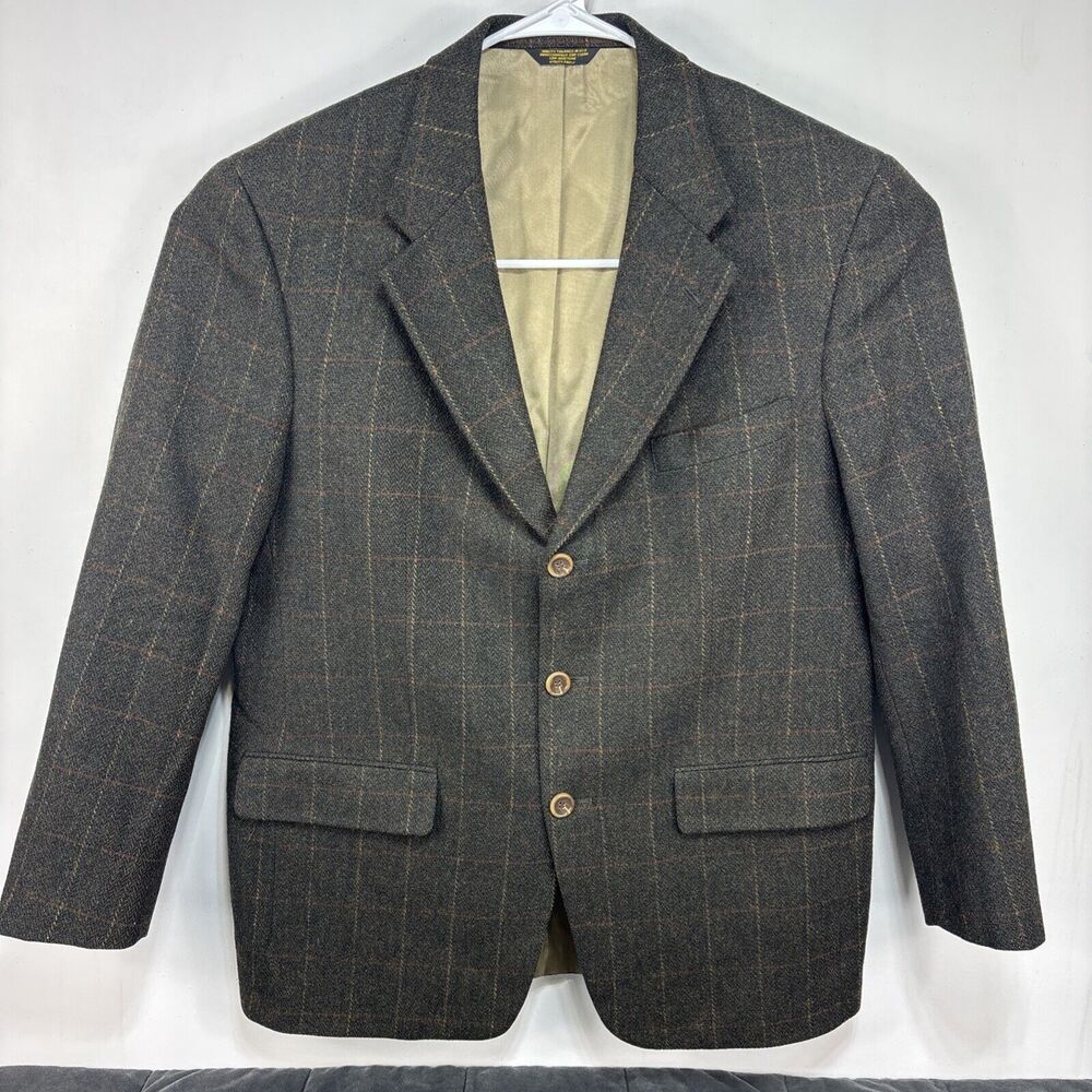 Palm Beach‎ Plaid Tweed Blazer Mens 46 Brown 100% Wool Sport Coat Vintage